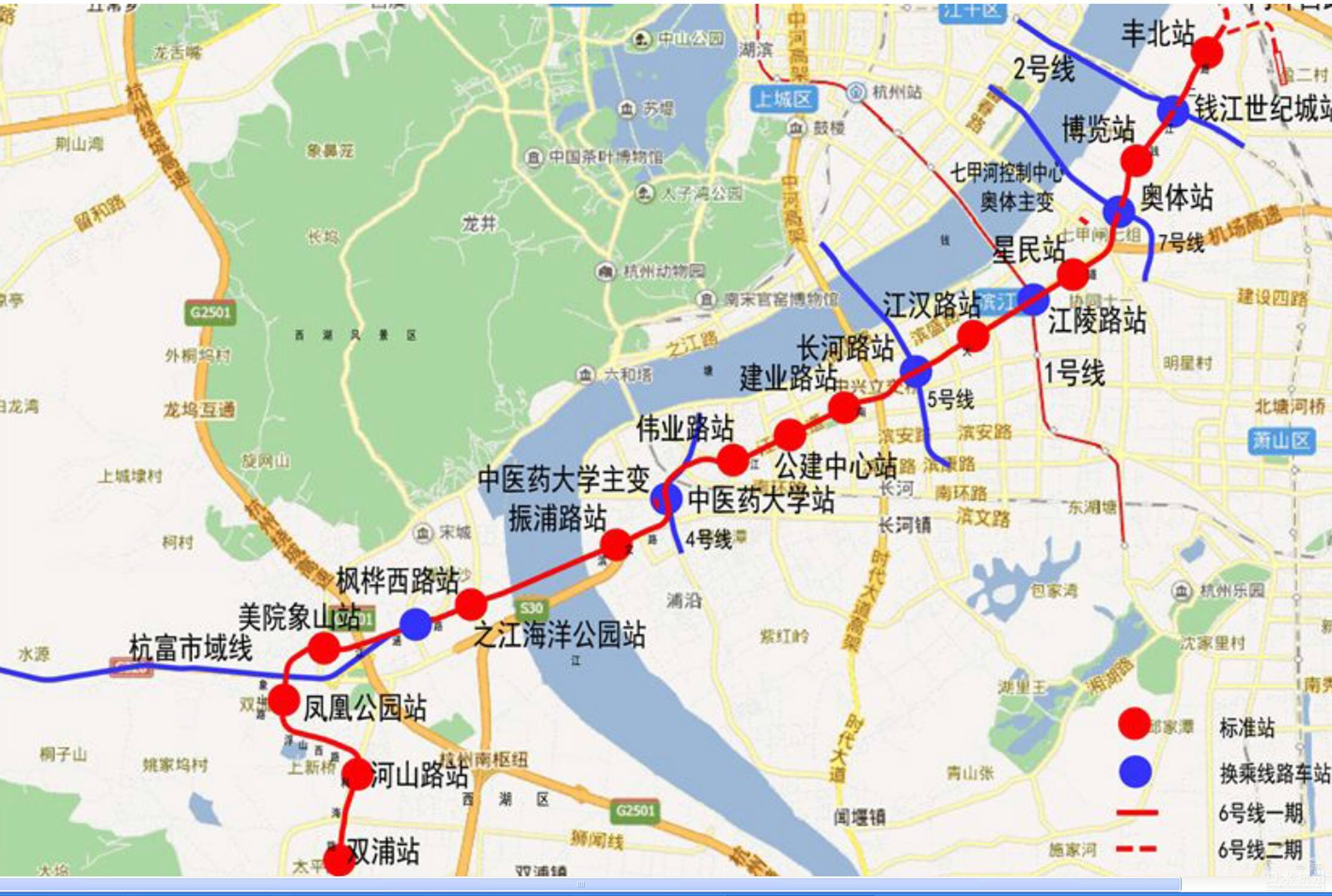 杭州六号地铁站线路图图片