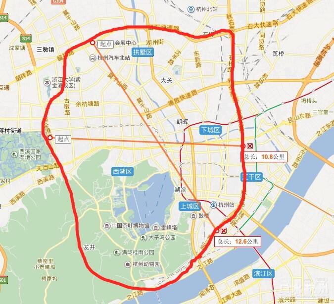 杭州限行范围,大部分相当于北京的3,4环以内