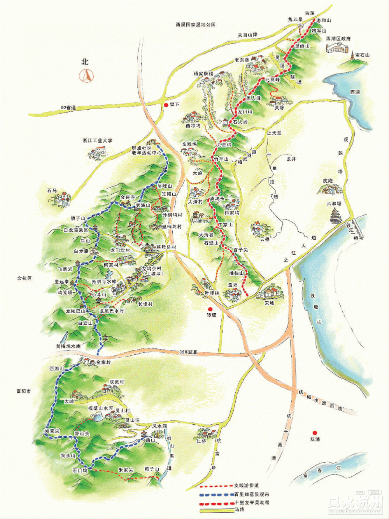 西湖爬山路线地图图片